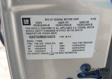 2006 GMC Envoy Xl Denali z USA, uszkodzony, nr VIN 1GKET66M666164373